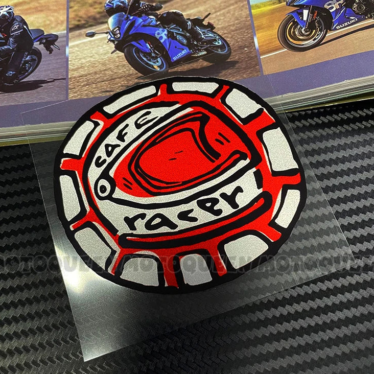 Cafe Racer Vintage Motorcycle Skull Sticker – Reflective PVC Decal for Helmet, Fuel Tank & Fender