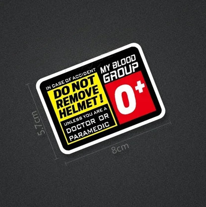 Blood Type Helmet Safety Sticker – Do Not Remove Helmet | 8 Blood Groups | 8×5.7cm